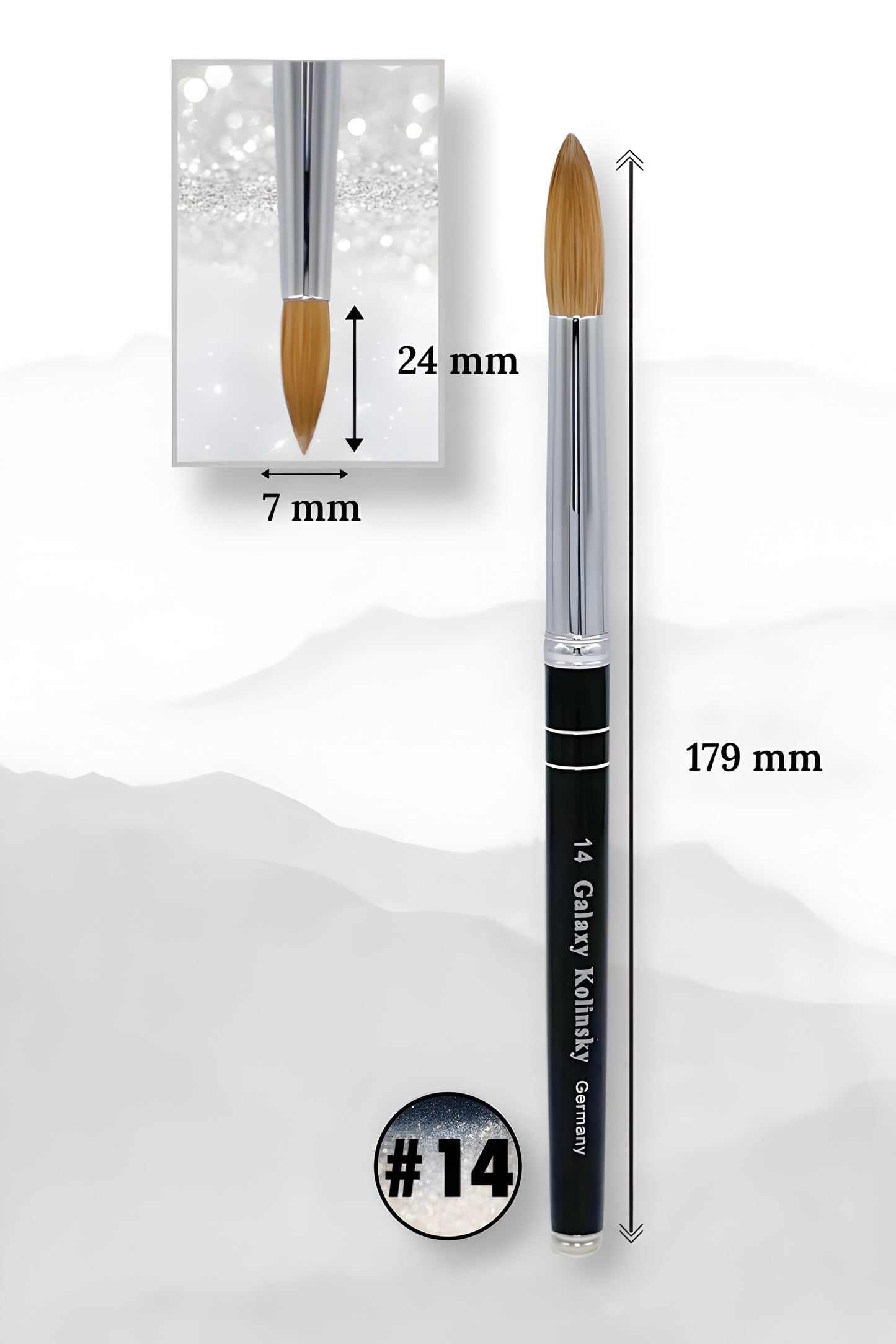 Galaxy Black Kolinsky │ Pincel para uñas acrílicas │ Tamaño #14