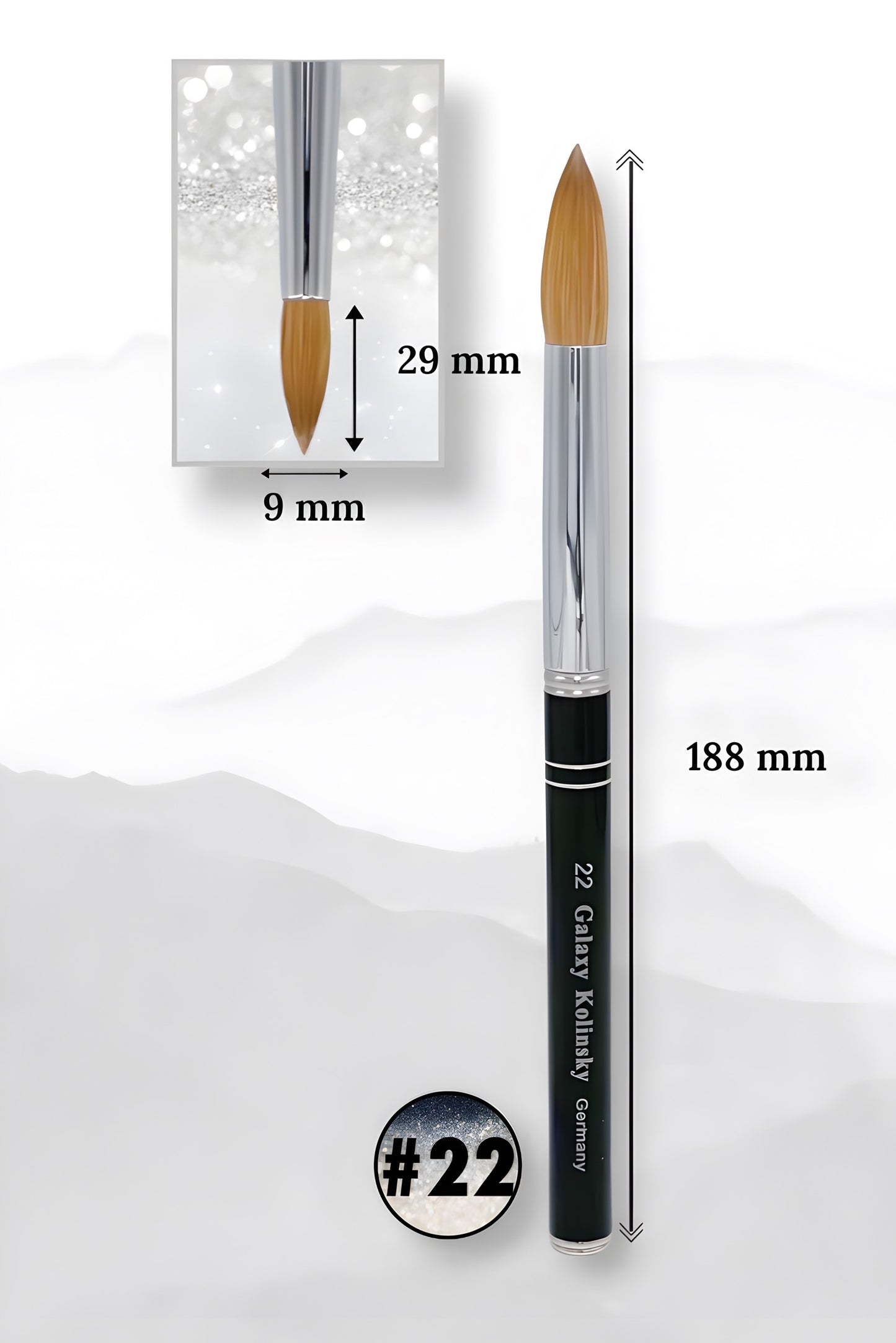 Galaxy Black Kolinsky │ Pincel para uñas acrílicas │ Tamaño #22