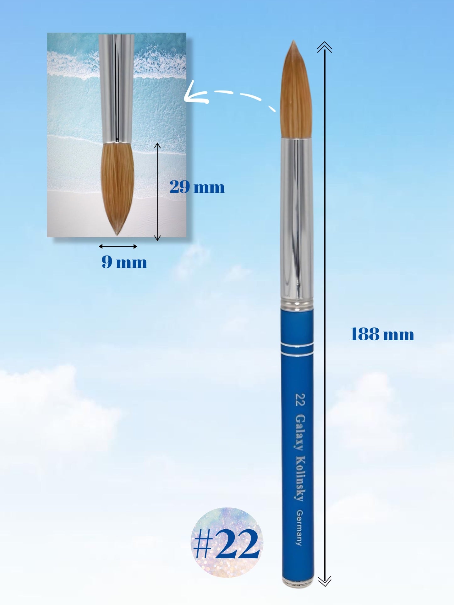 Galaxy Blue Kolinsky │ Acrylic Nail Brush │ Size #22