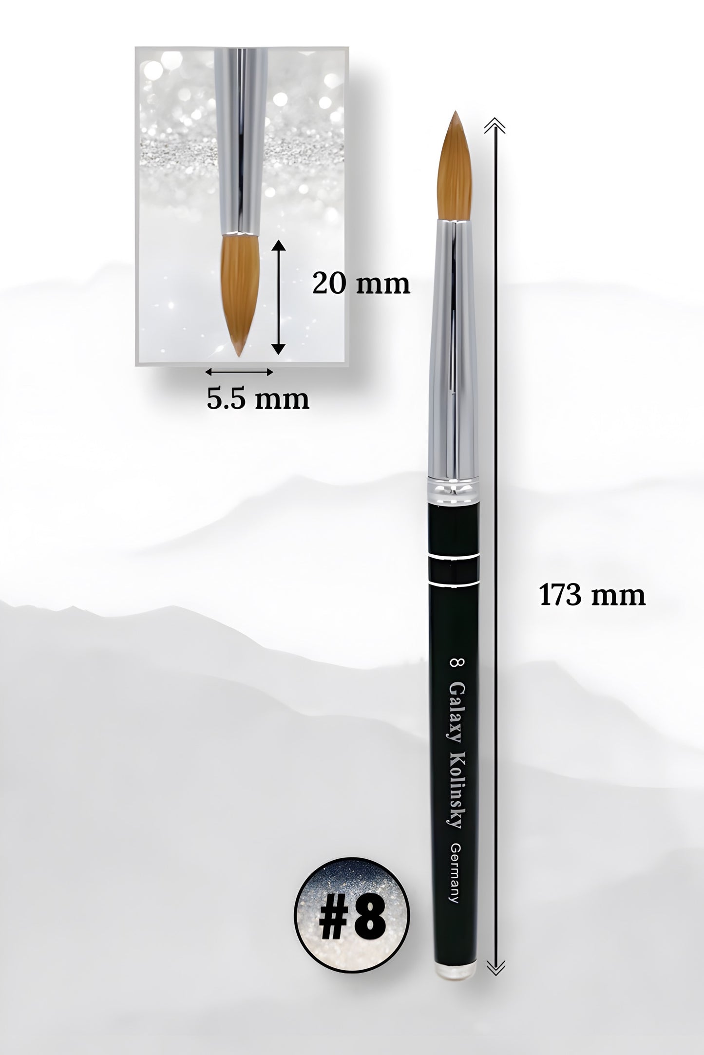Galaxy Black Kolinsky │ Pincel para uñas acrílicas │ Tamaño #8
