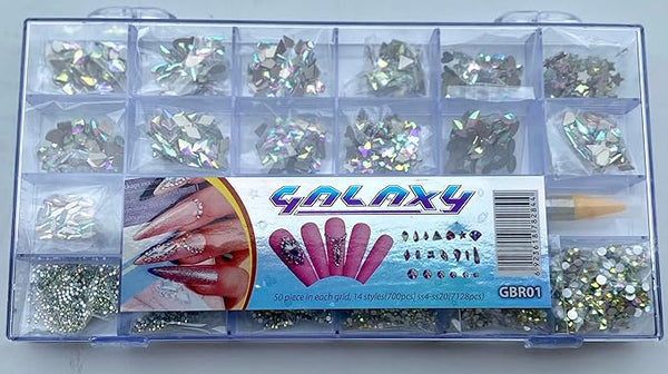 Galaxy | GBR01 | 50Pcs in Each Grid, 14 Styles(700Pcs) ss4-ss20(7128Pcs) | 20 Types of Stone