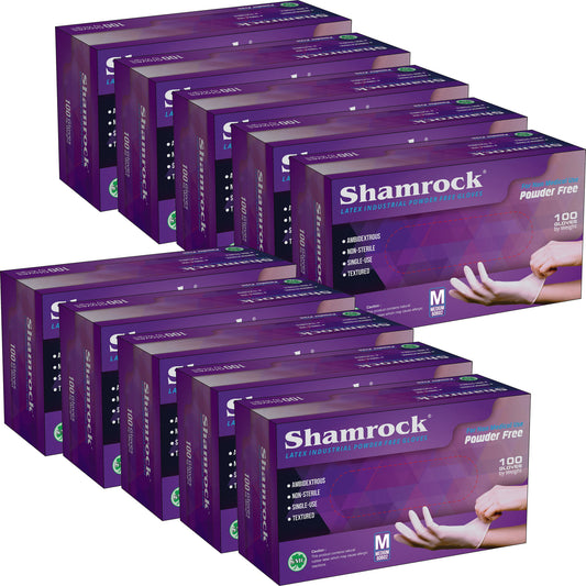 Shamrock - 60602 Latex Industrial Gloves, Powder Free, Textured, Size M - Case Pack Of 1000 Gloves