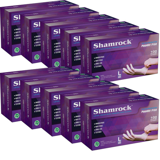 Shamrock - 60603 Latex Industrial Gloves, Powder Free, Textured, Size L - Case Pack Of 1000 Gloves
