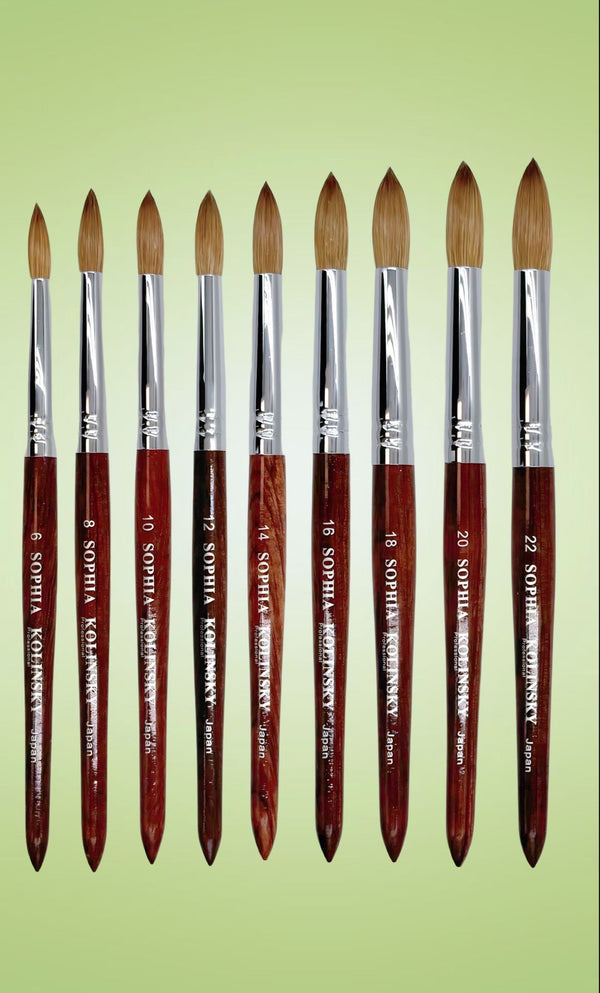 Sophia Kolinsky │ Acrylic Nail Brush │ Pure Kolinsky Hair Round Shape Redwood handle Size #6 to #22